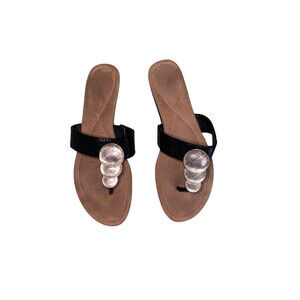 ALFANI Fleurr Black & Gold Thong Wedge Heel Sandals, Women size‎ 8.5